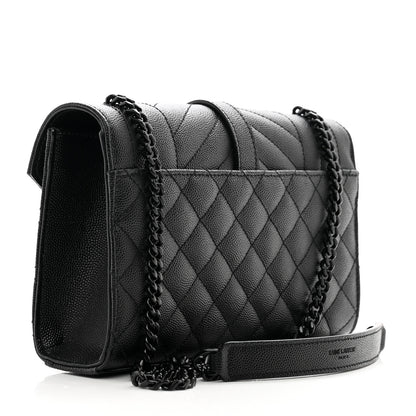 Saint Laurent Grain De Poudre Textured Mixed Matelasse Triquilt Small Monogram Monochrome Satchel Black 3 of 9