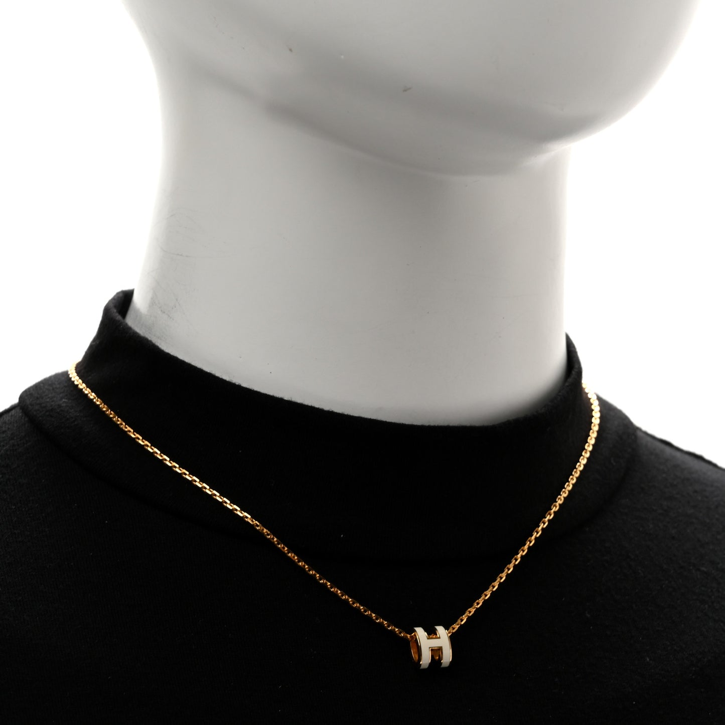 Lacquered Gold Mini Pop H Pendant Necklace White