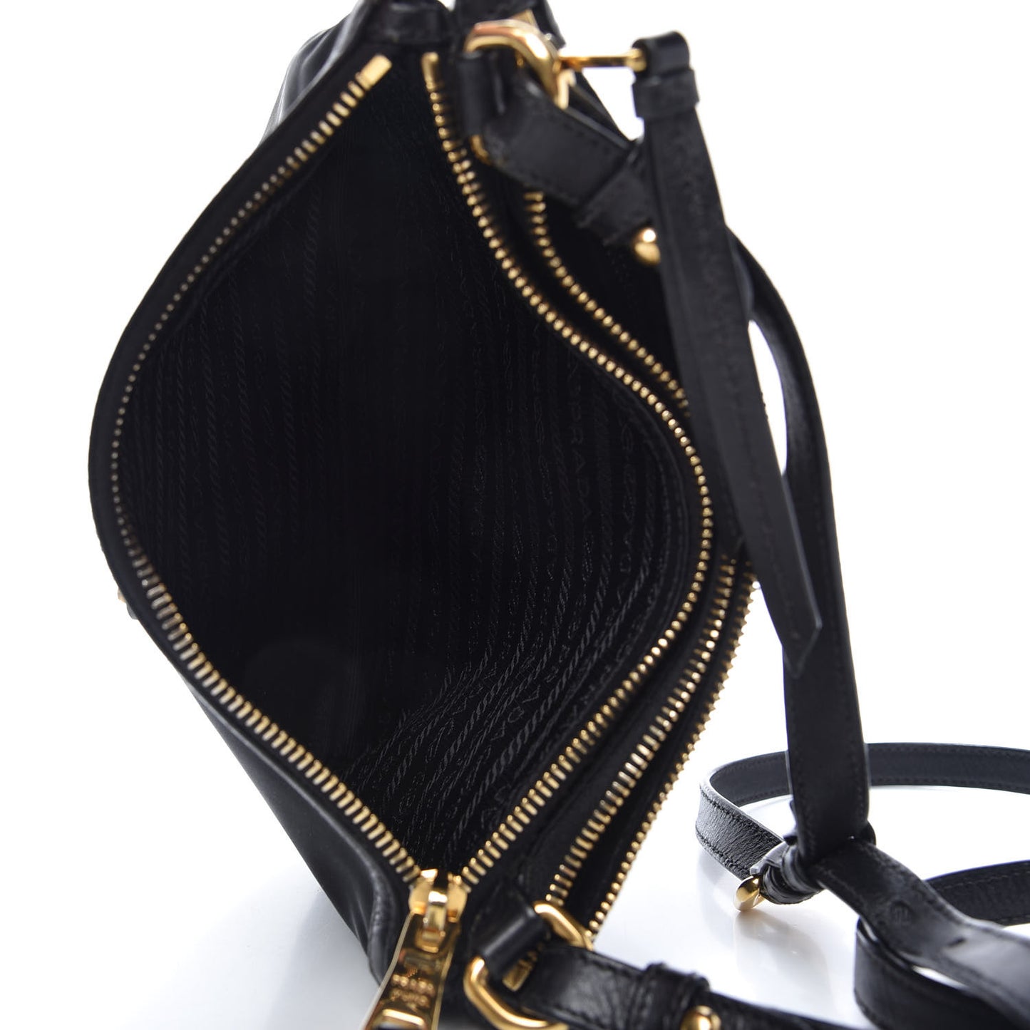 Tessuto Nylon Soft Calf Double Zip Crossbody Bag Black