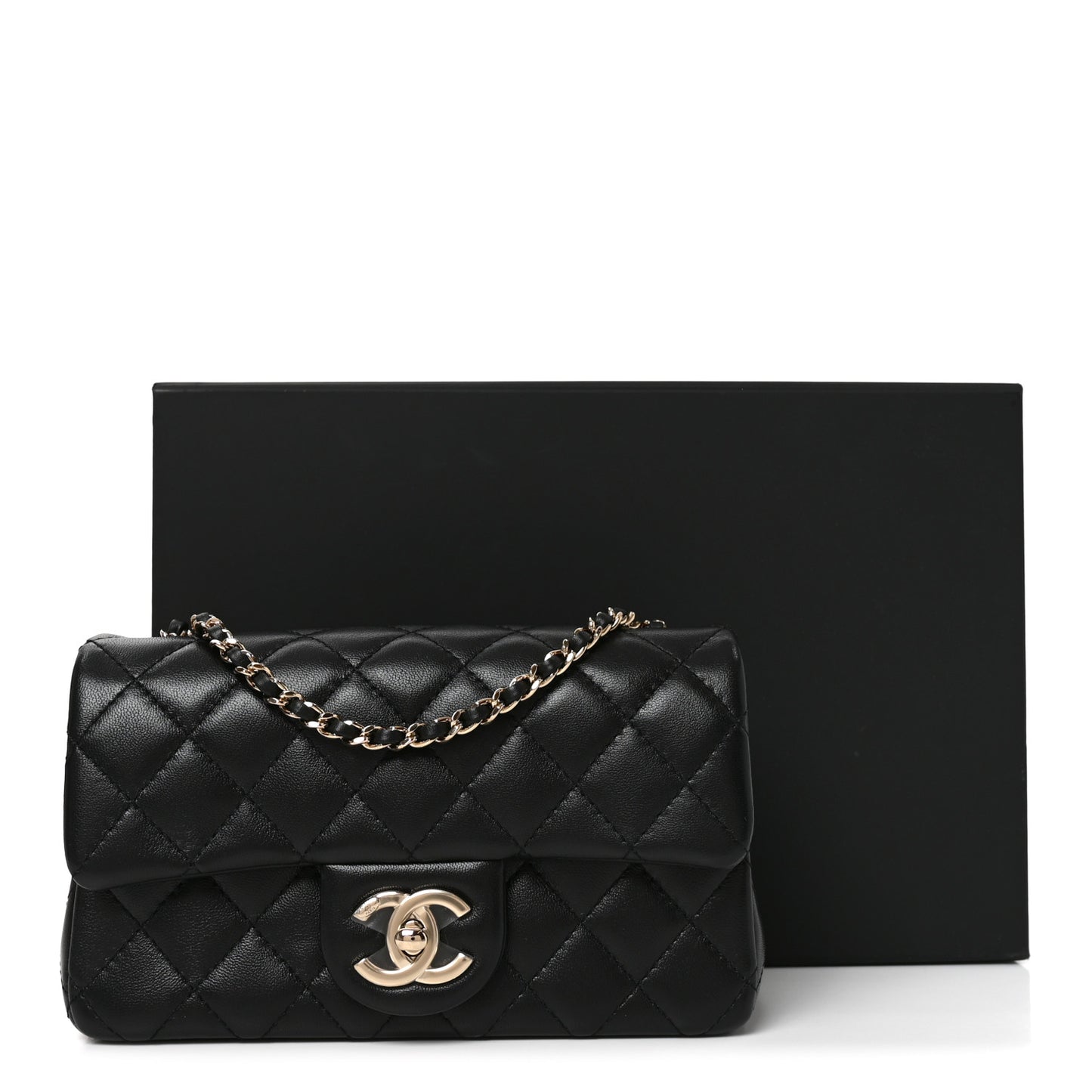 Lambskin Quilted Mini Rectangular CC Slide Flap Black
