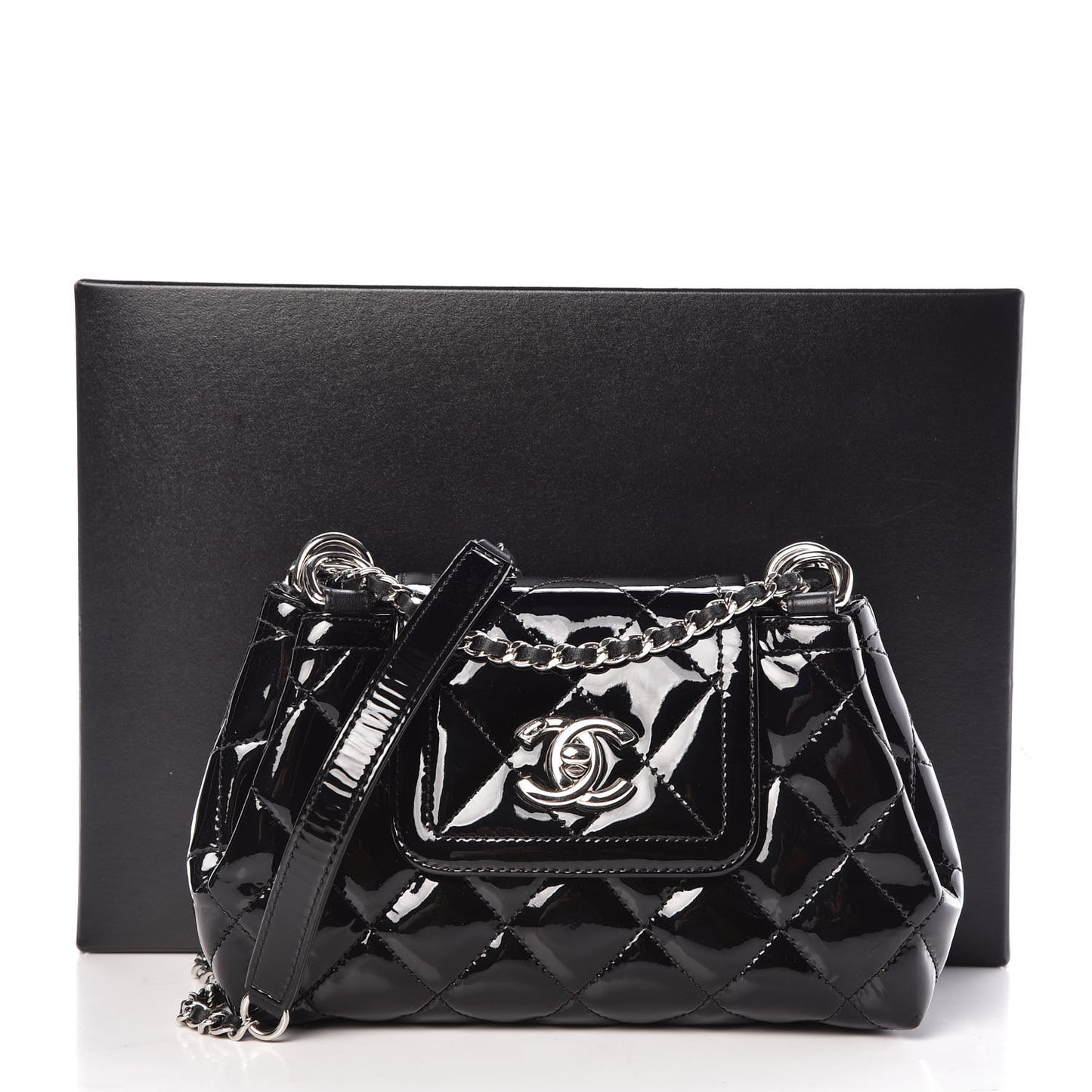 Patent Quilted Coco Shine Small Accordion Flap Black