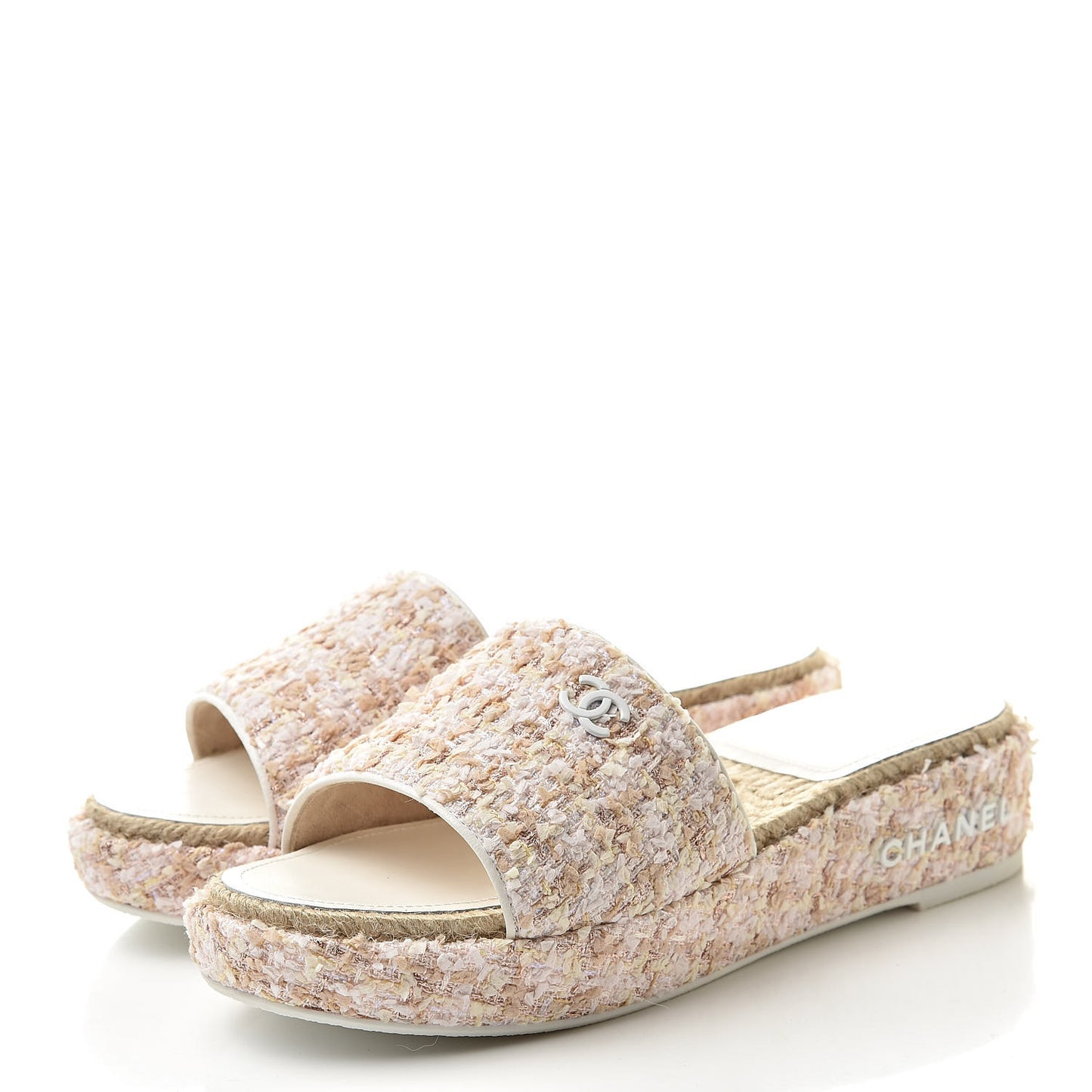 Tweed CC Mules 40 Pink Beige White