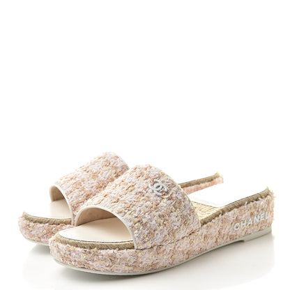 Chanel Tweed CC Mules 40 Pink Beige White 3 of 9