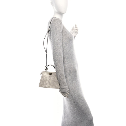Crystal Vitello Laminato FF Petite Peekaboo I SEE U Satchel Crystal Argento