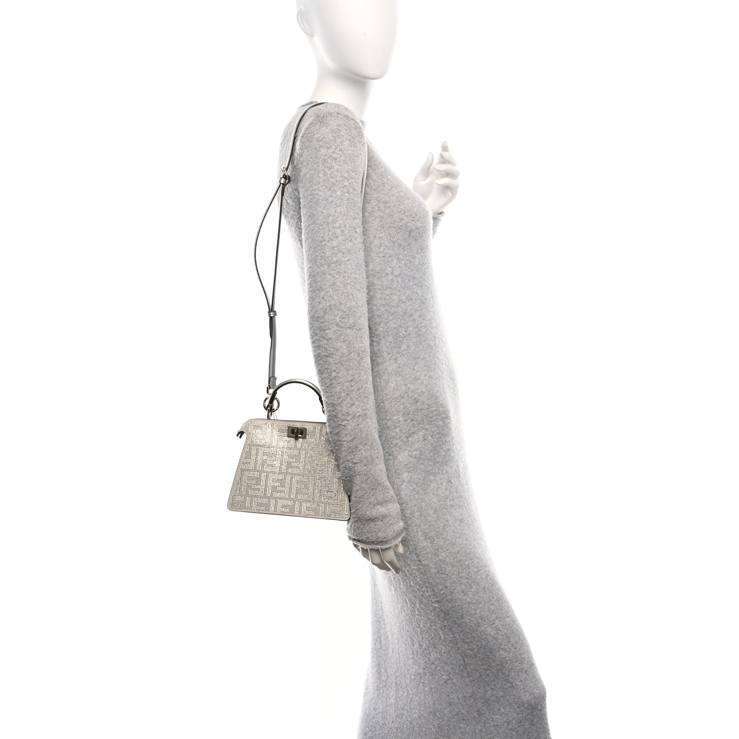 Fendi Crystal Vitello Laminato FF Petite Peekaboo I SEE U Satchel Crystal Argento 2 of 13