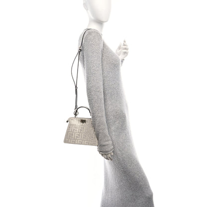 Fendi Crystal Vitello Laminato FF Petite Peekaboo I SEE U Satchel Crystal Argento 2 of 13