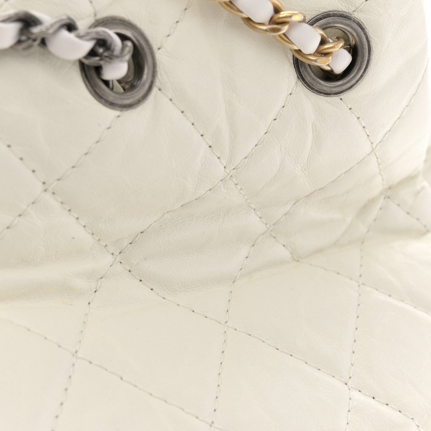Aged Calfskin Quilted Small Gabrielle Backpack White