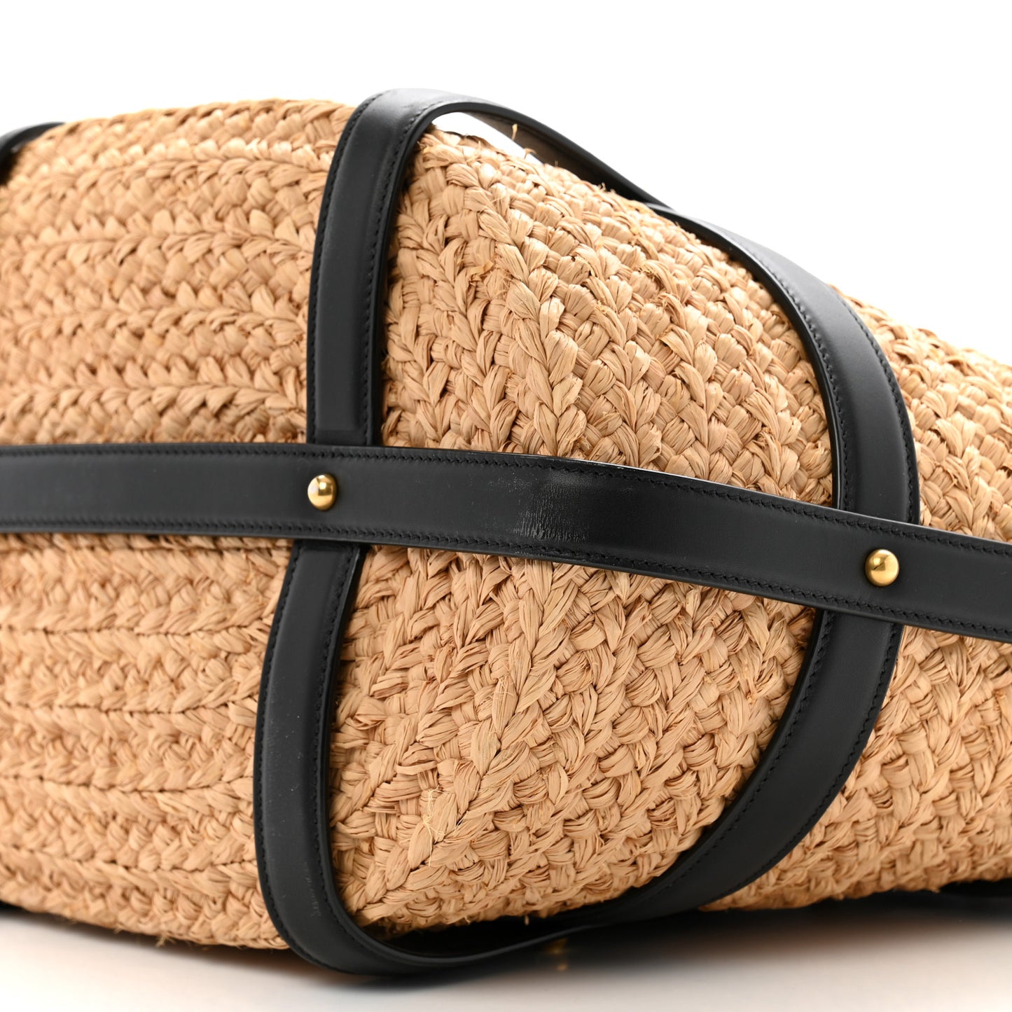 Raffia Calfskin Caged Tote Naturale Black