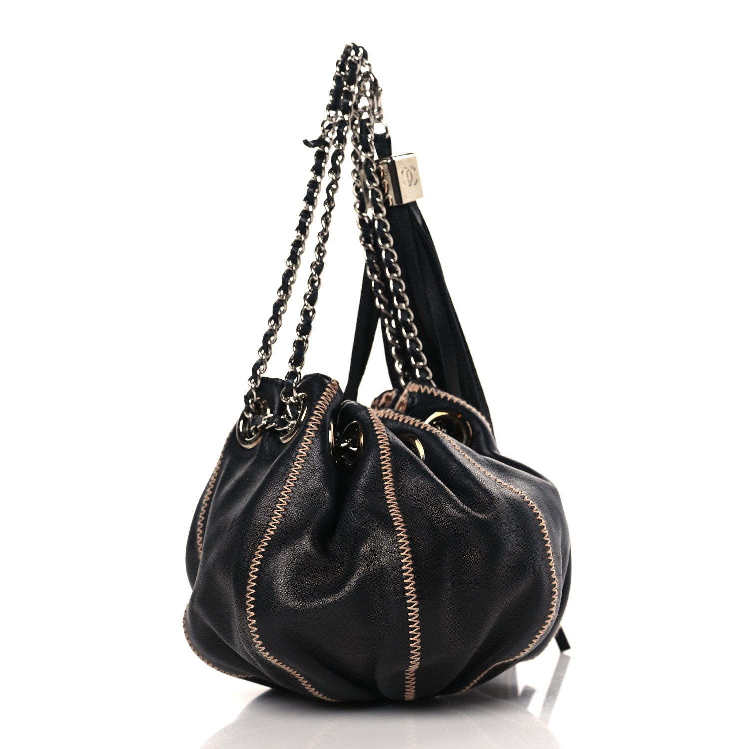 Chanel Lambskin Satin Reversible Mini Sac Cordon Black Peach 3 of 10