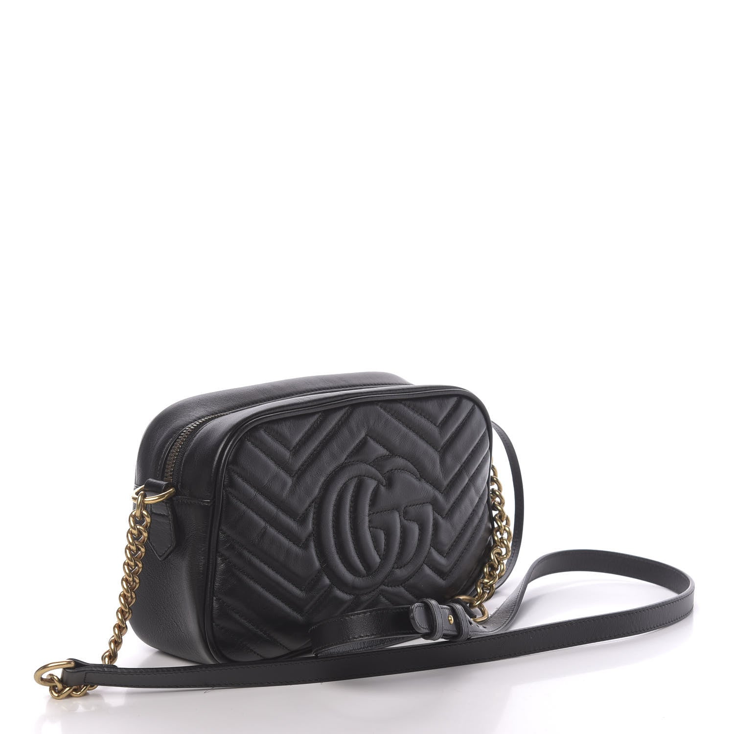 Gucci Calfskin Matelasse Small GG Marmont Chain Shoulder Bag Black 3 of 11