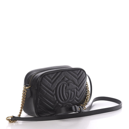 Gucci Calfskin Matelasse Small GG Marmont Chain Shoulder Bag Black 3 of 11