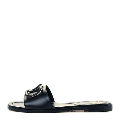 Valentino Garavani Calfskin Vlogo Flat Slide Sandals 35.5 Black 1 of 10