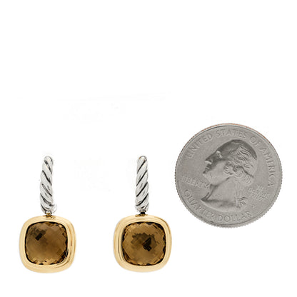 David Yurman Sterling Silver 18K Yellow Gold Smoky Quartz 10mm Albion Drop Earrings 2 of 4