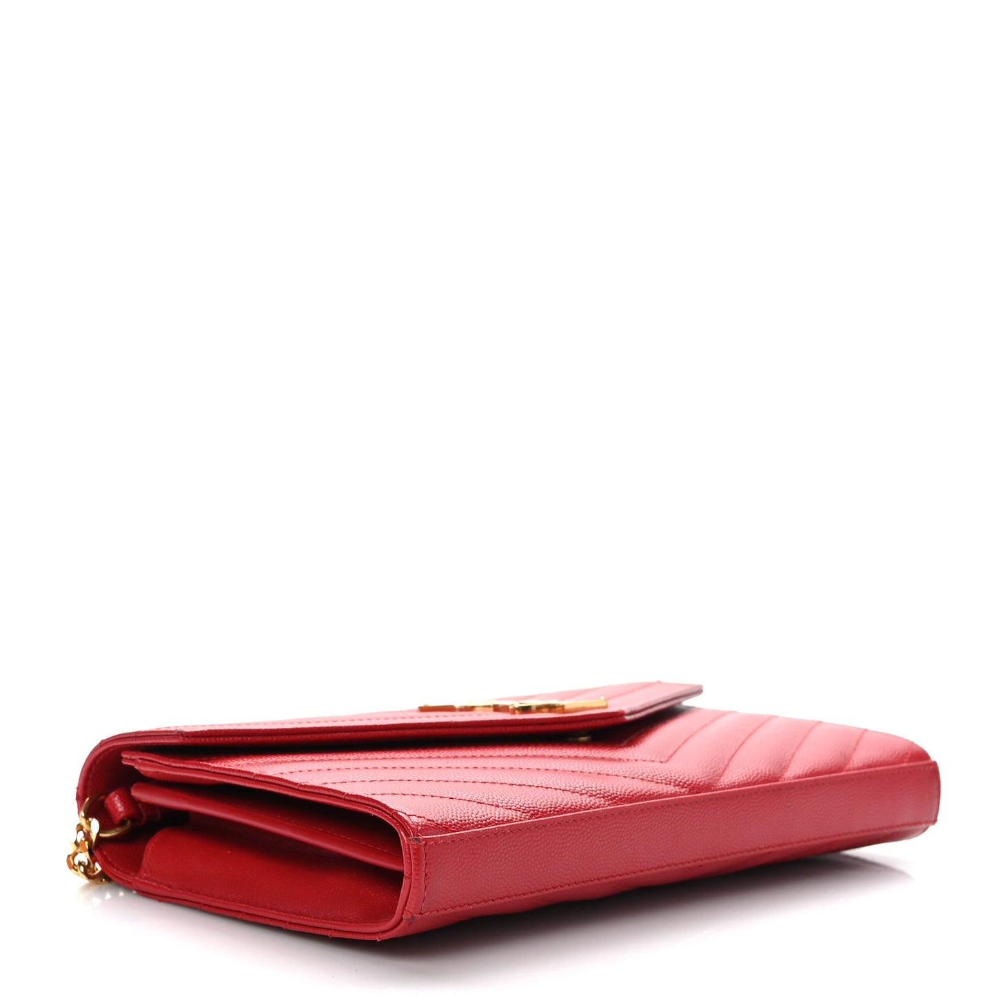 Grain De Poudre Matelasse Chevron Monogram Chain Wallet New Red