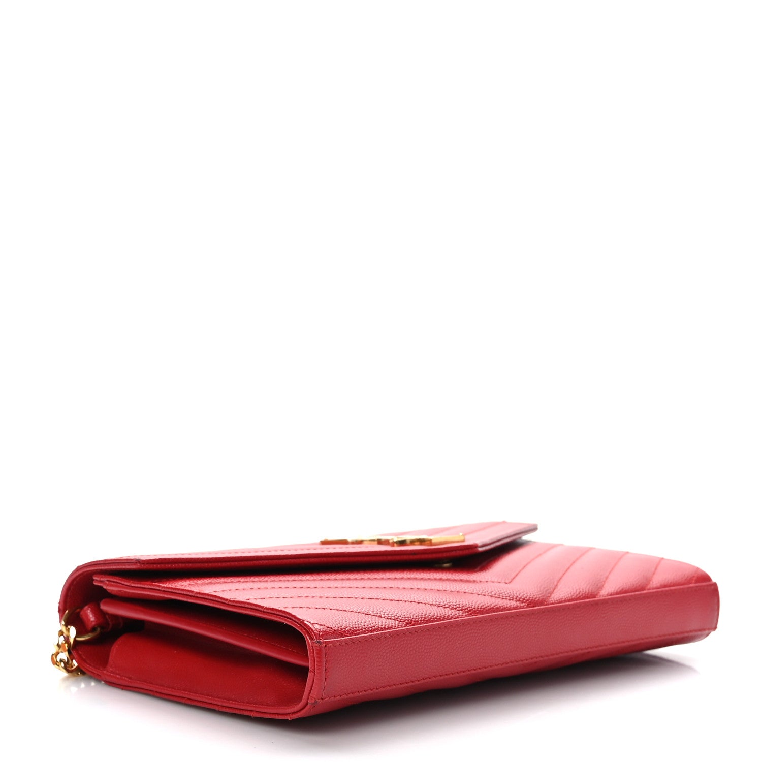 Saint Laurent Grain De Poudre Matelasse Chevron Monogram Chain Wallet New Red 4 of 9