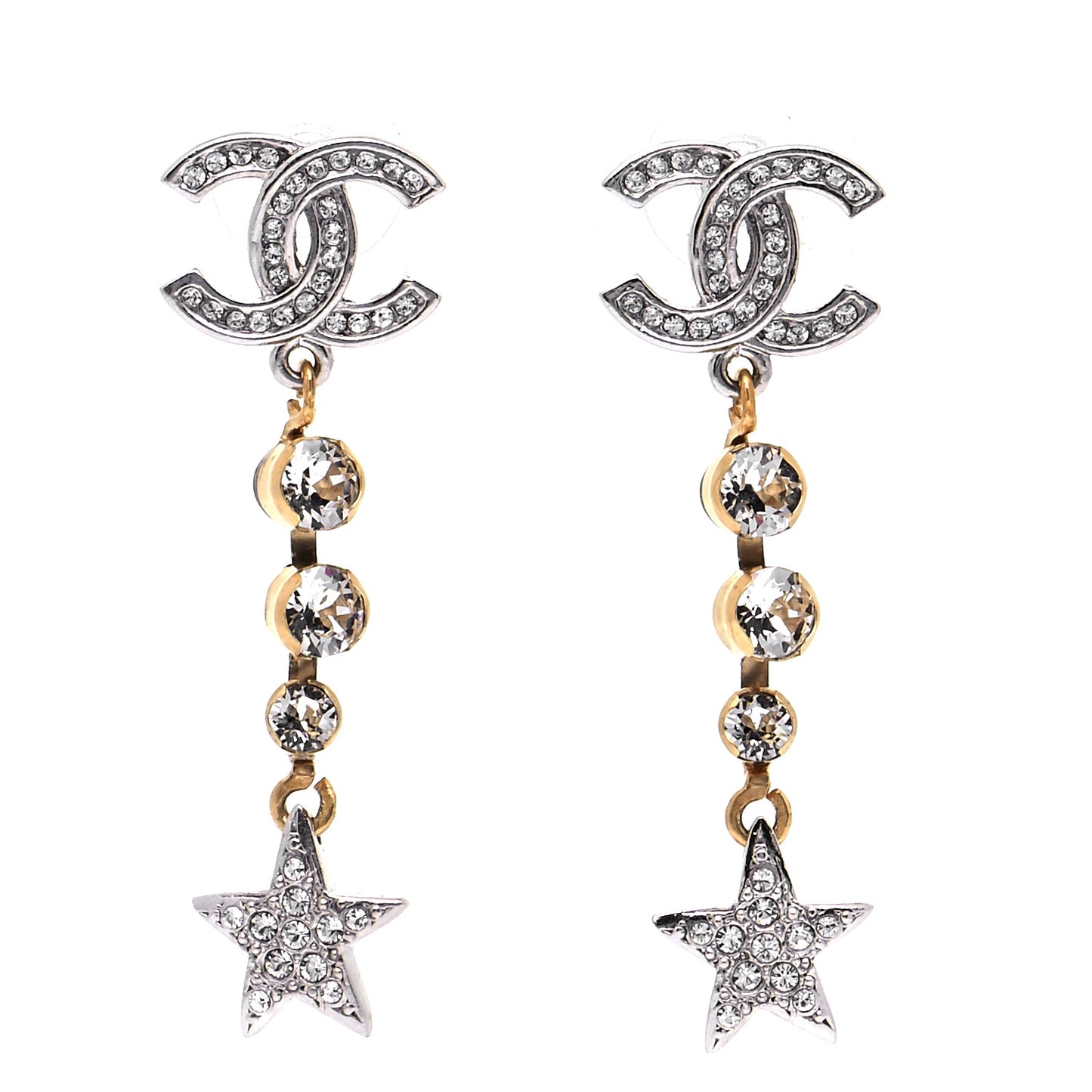 Crystal Star Drop CC Earrings Silver Gold