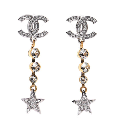 Chanel Crystal Star Drop CC Earrings Silver Gold 1 of 6