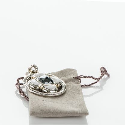 David Yurman Sterling Silver 14K Yellow Gold White Agate Hematite Garnet Half Moon Renaissance Enhancer Pendant 5 of 5