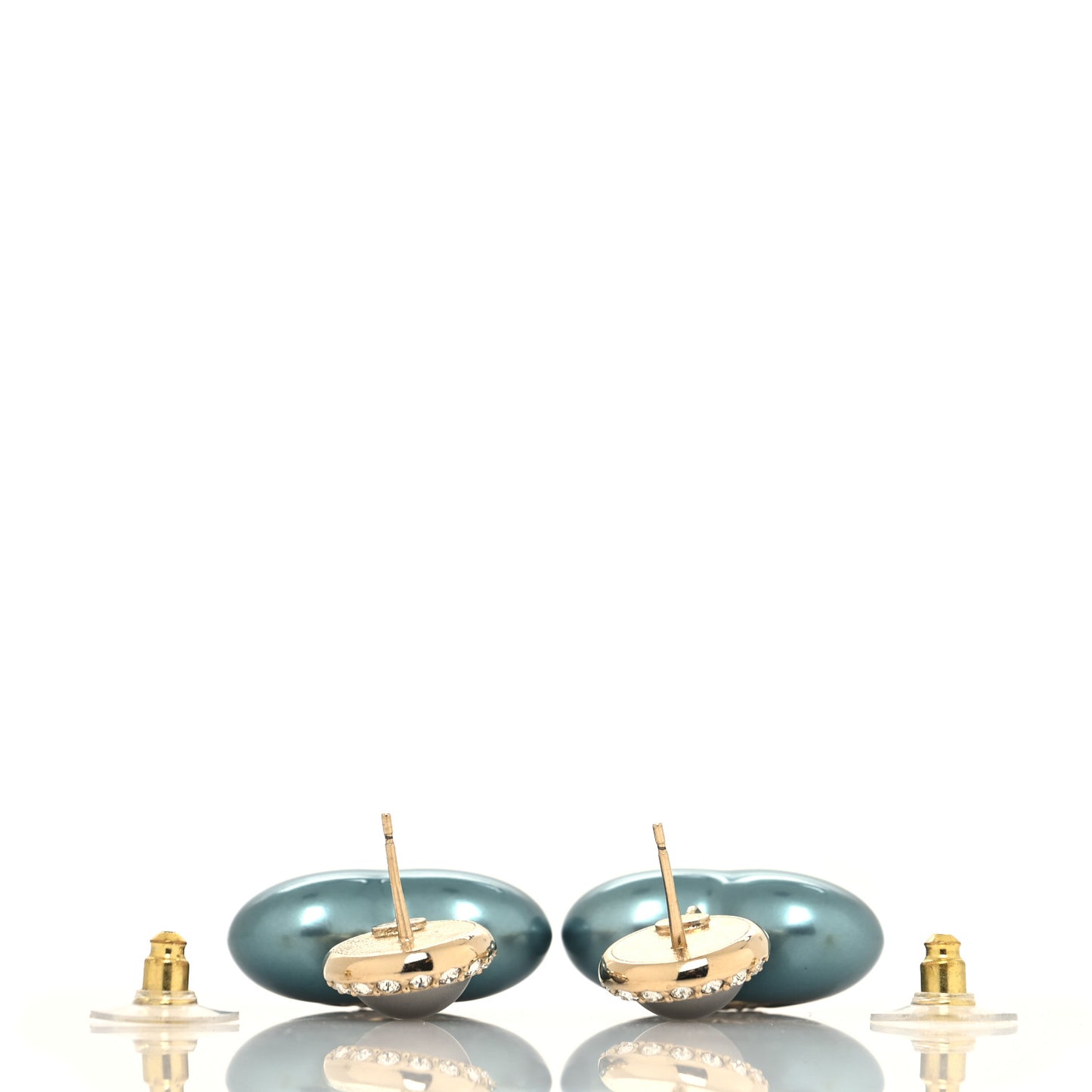 Pearl Crystal CC Heart Drop Earrings Blue