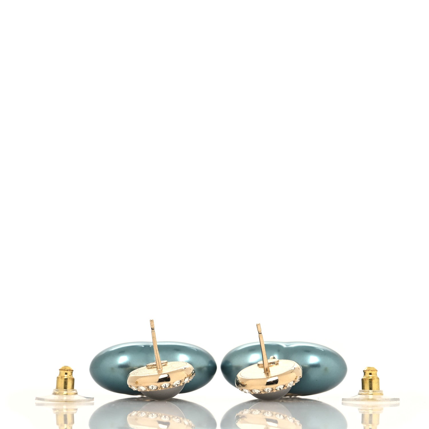 Chanel Pearl Crystal CC Heart Drop Earrings Blue 3 of 4