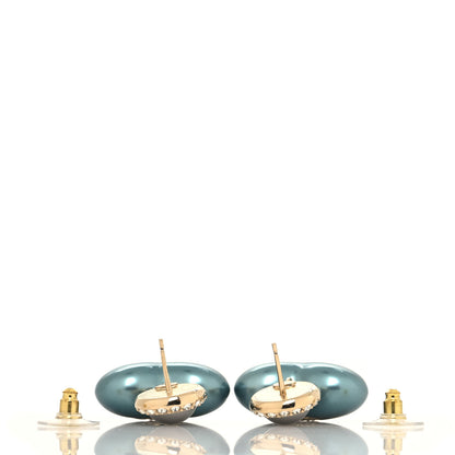 Chanel Pearl Crystal CC Heart Drop Earrings Blue 3 of 4