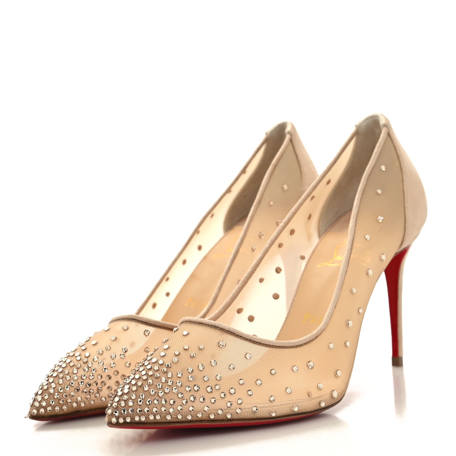 Christian Louboutin Suede Lame Crystal Strass Follies 85 Pumps 41 Light Silk 3 of 8