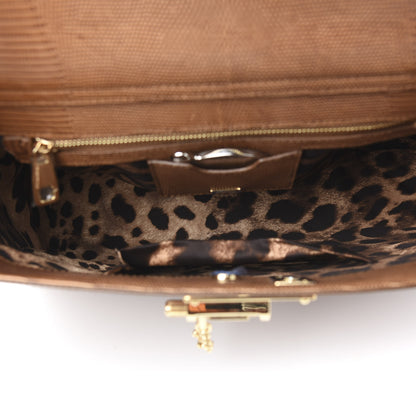 Dolce & Gabbana Lizard Embossed Calfskin Large Monica Top Handle Bag Brown 4 of 8