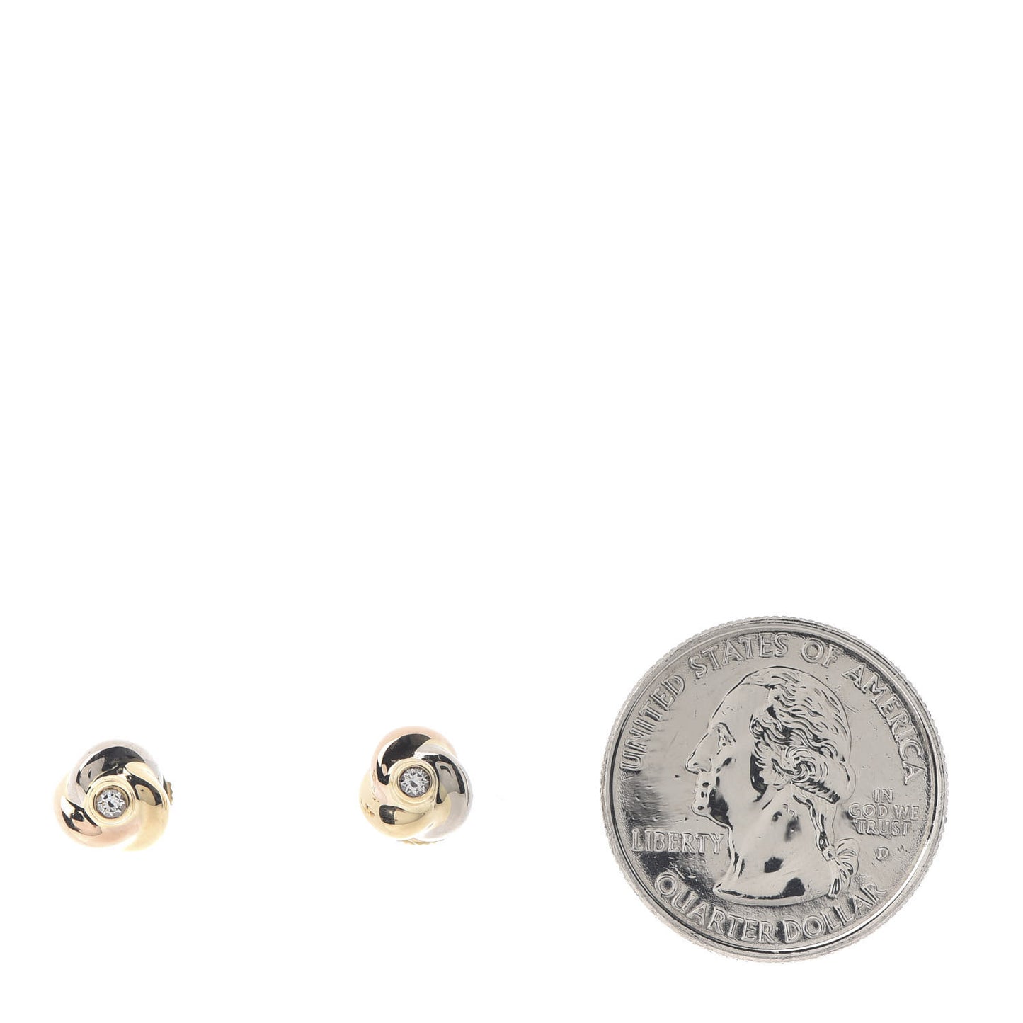 18K Pink Yellow White Gold Diamond Trinity Stud Earrings