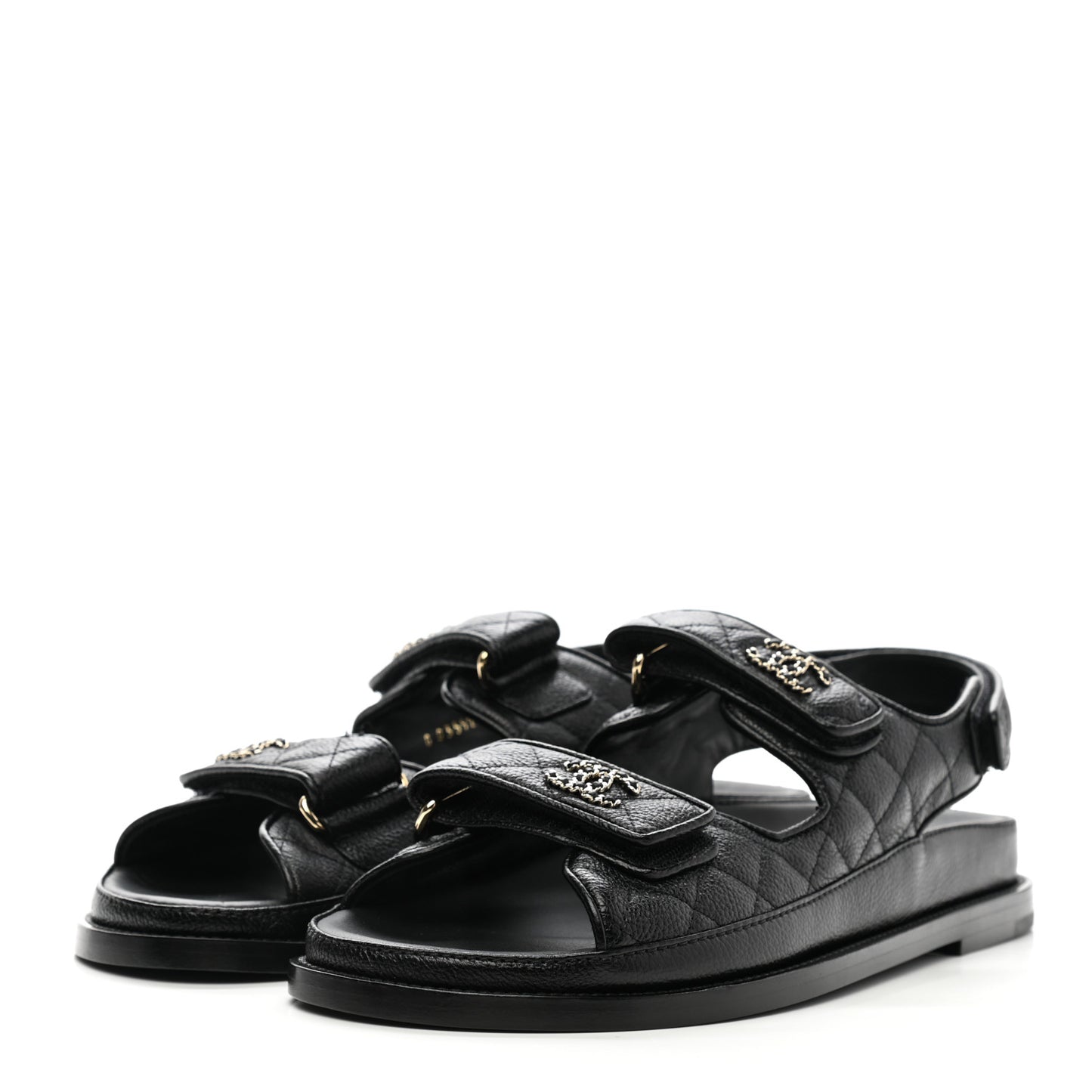 Grained Calfskin Velcro Dad Sandals 39.5 Black
