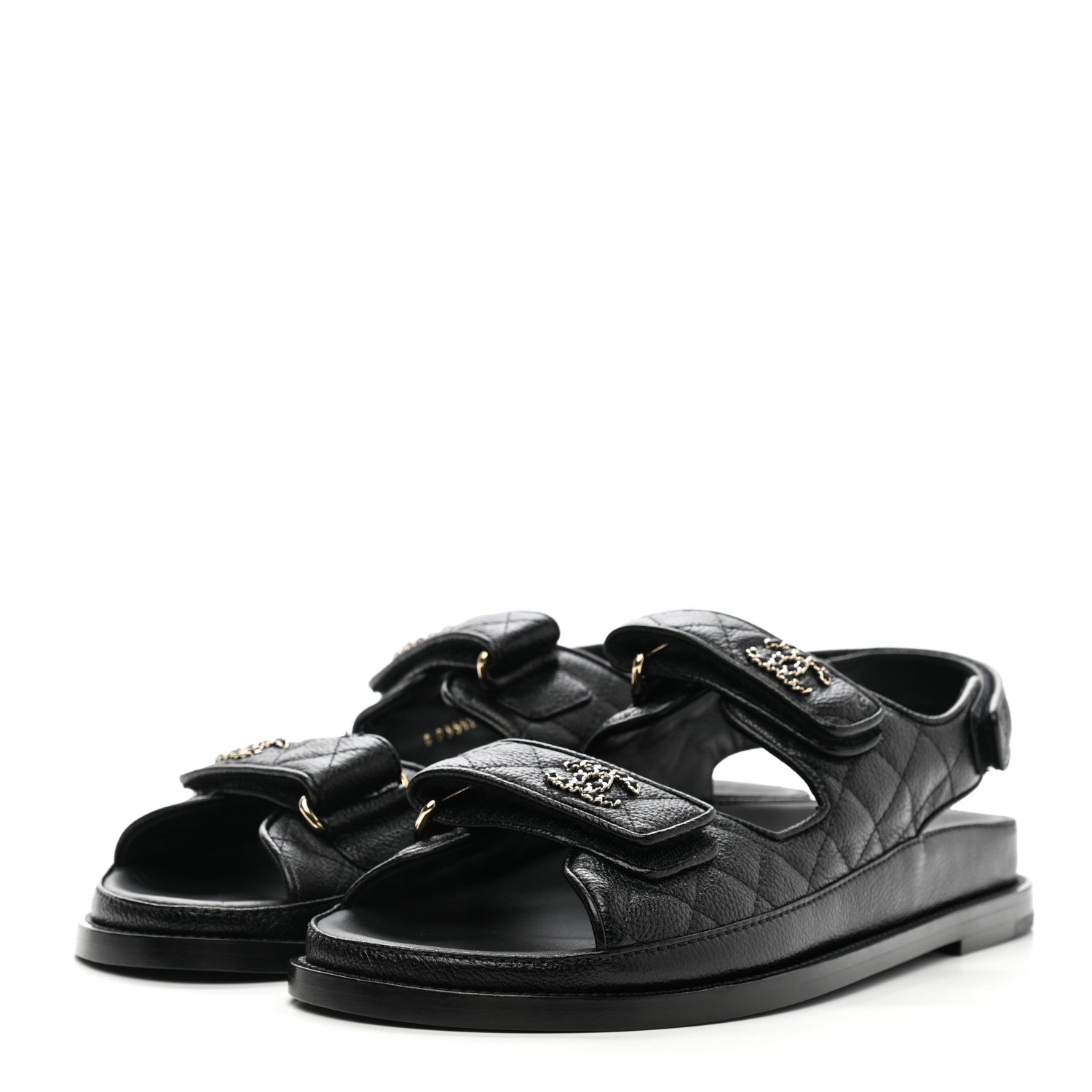 Chanel Grained Calfskin Velcro Dad Sandals 39.5 Black 3 of 9