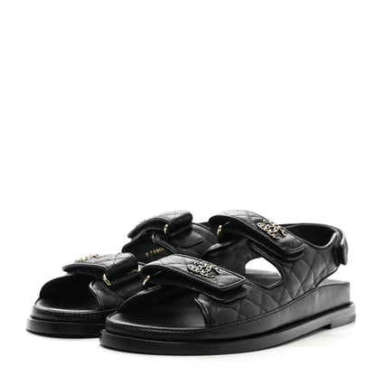 Chanel Grained Calfskin Velcro Dad Sandals 39.5 Black 3 of 9