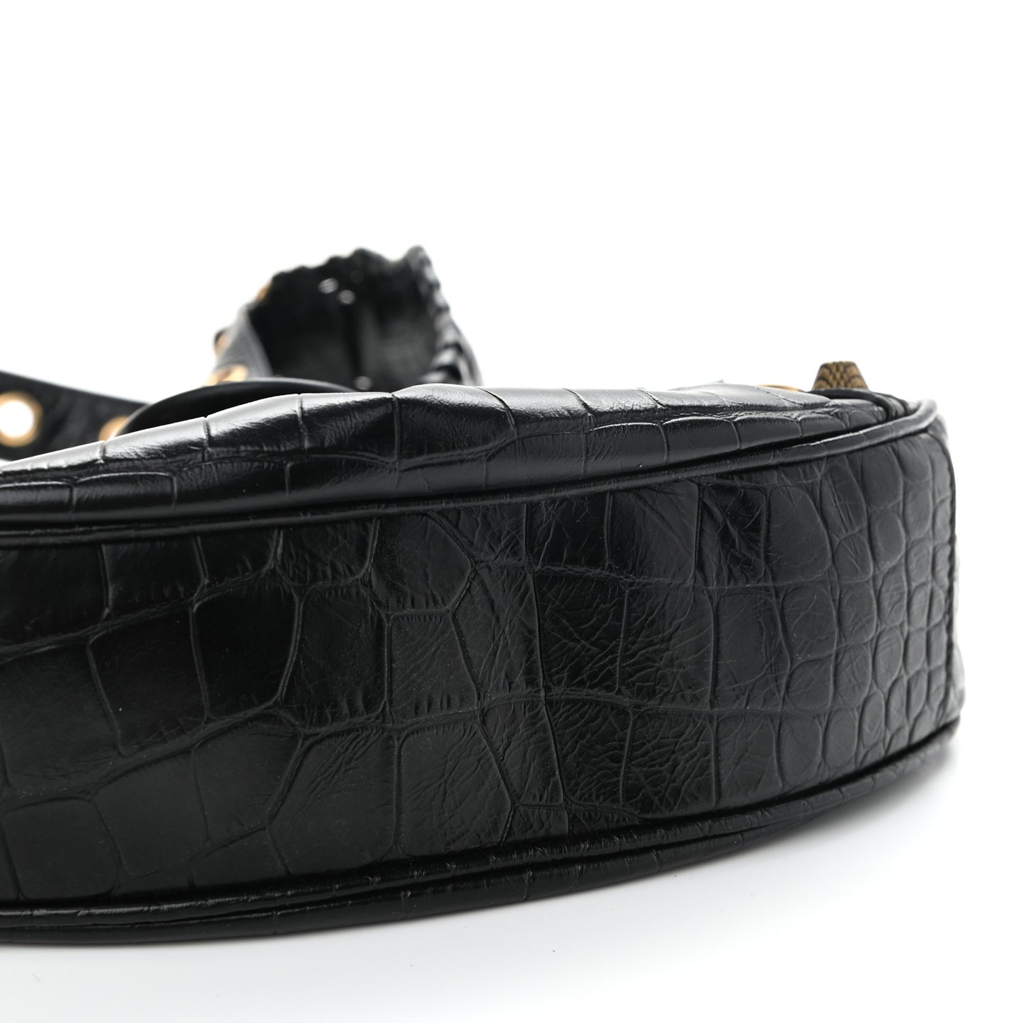 Extra Supple Calfskin Crocodile Embossed Le Cagole Shoulder Bag XS Black
