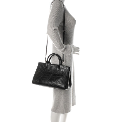 Saint Laurent Calfskin Crocodile Embossed Small Cabas Rive Gauche Black 2 of 8