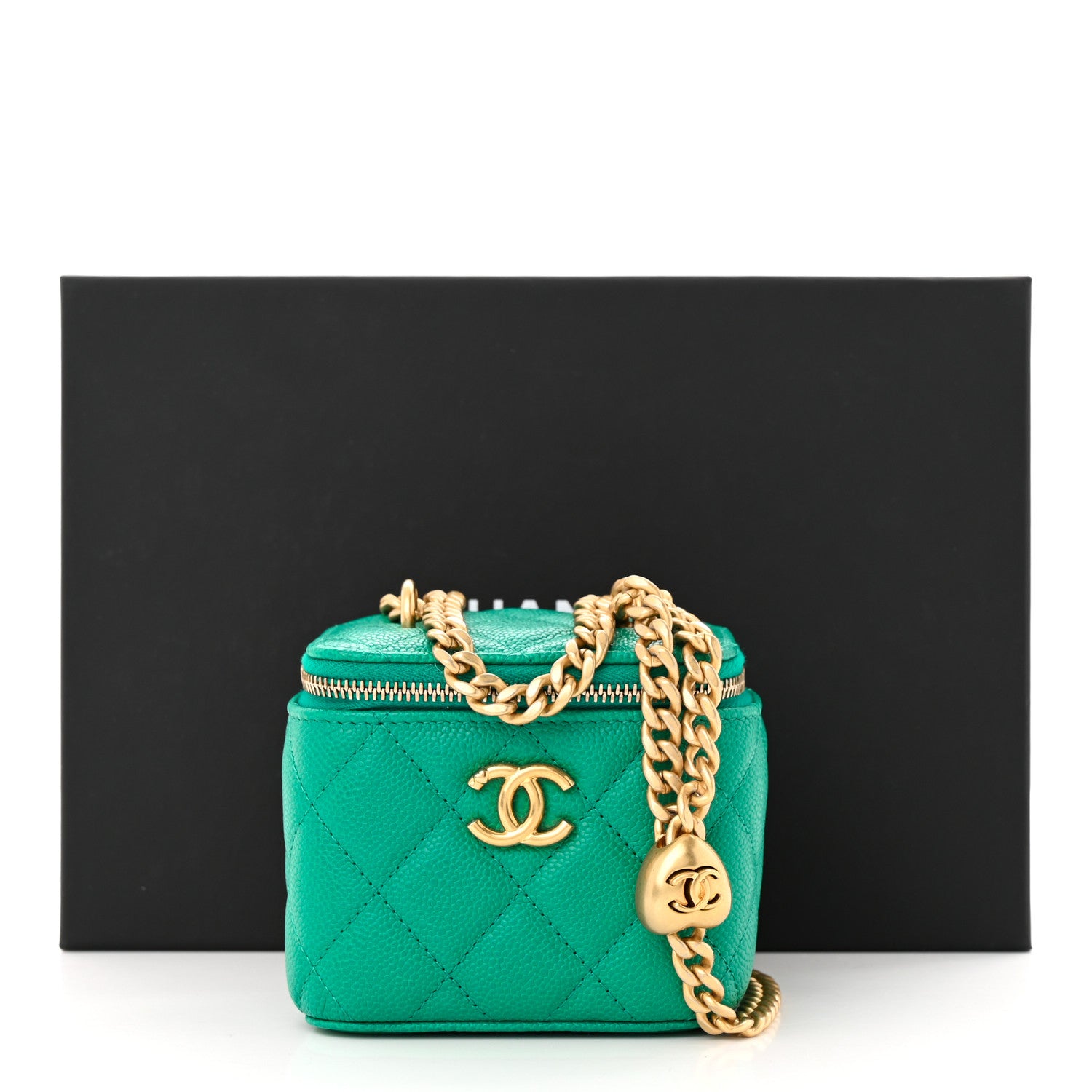 Chanel Caviar Quilted Sweetheart Mini Vanity Case Green 11 of 11