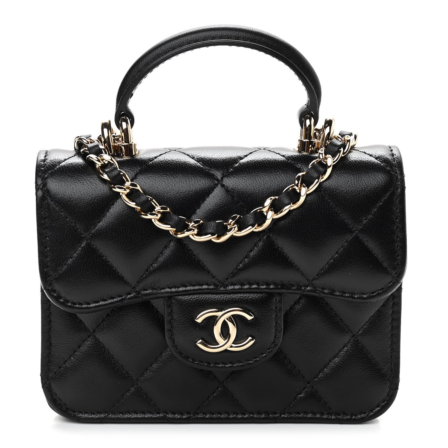 Chanel Lambskin Quilted Top Handle Flap Coin Purse With Chain Black 1 of 11