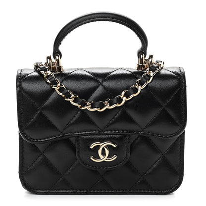 Chanel Lambskin Quilted Top Handle Flap Coin Purse With Chain Black 1 of 11
