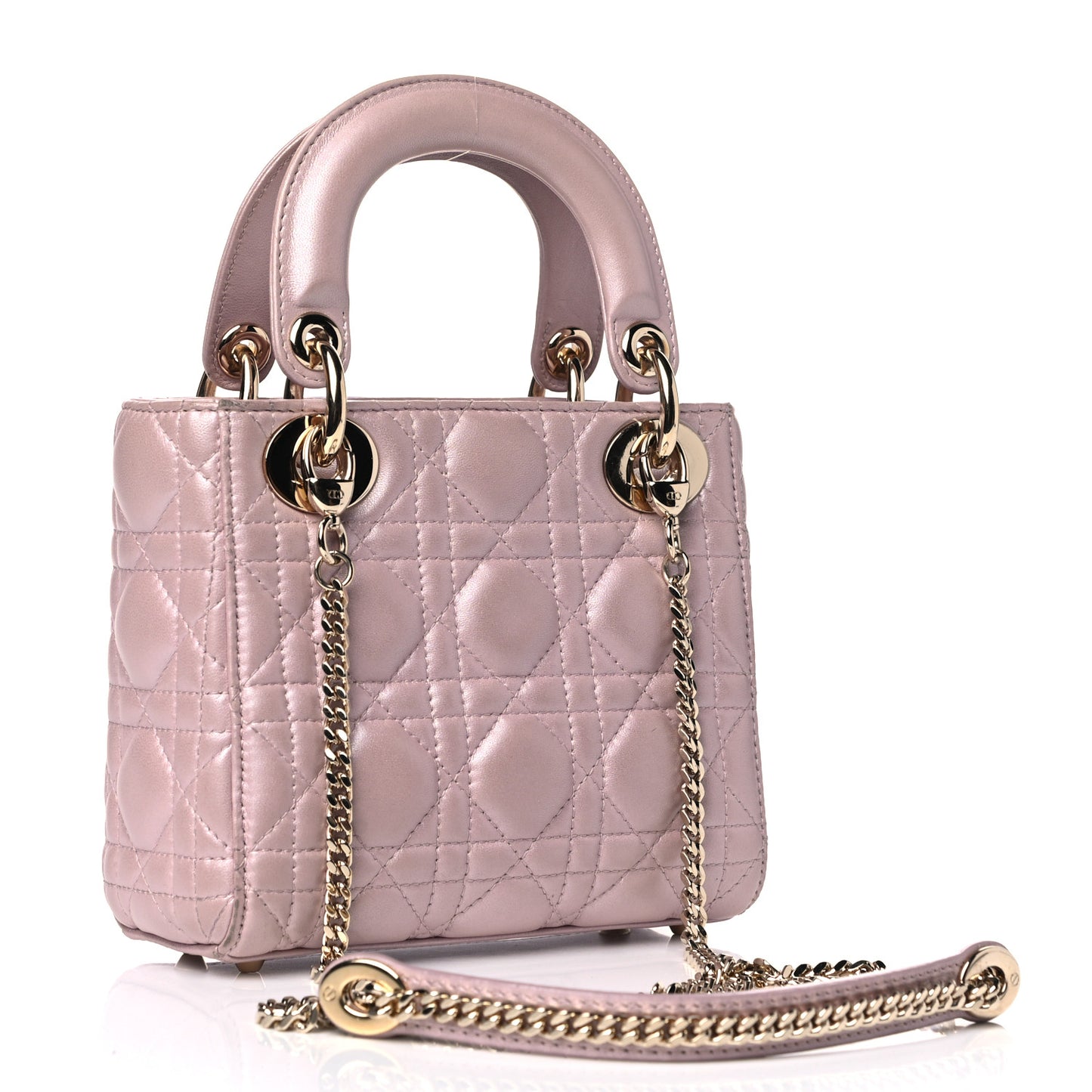 Metallic Lambskin Cannage Mini Lady Dior Lotus