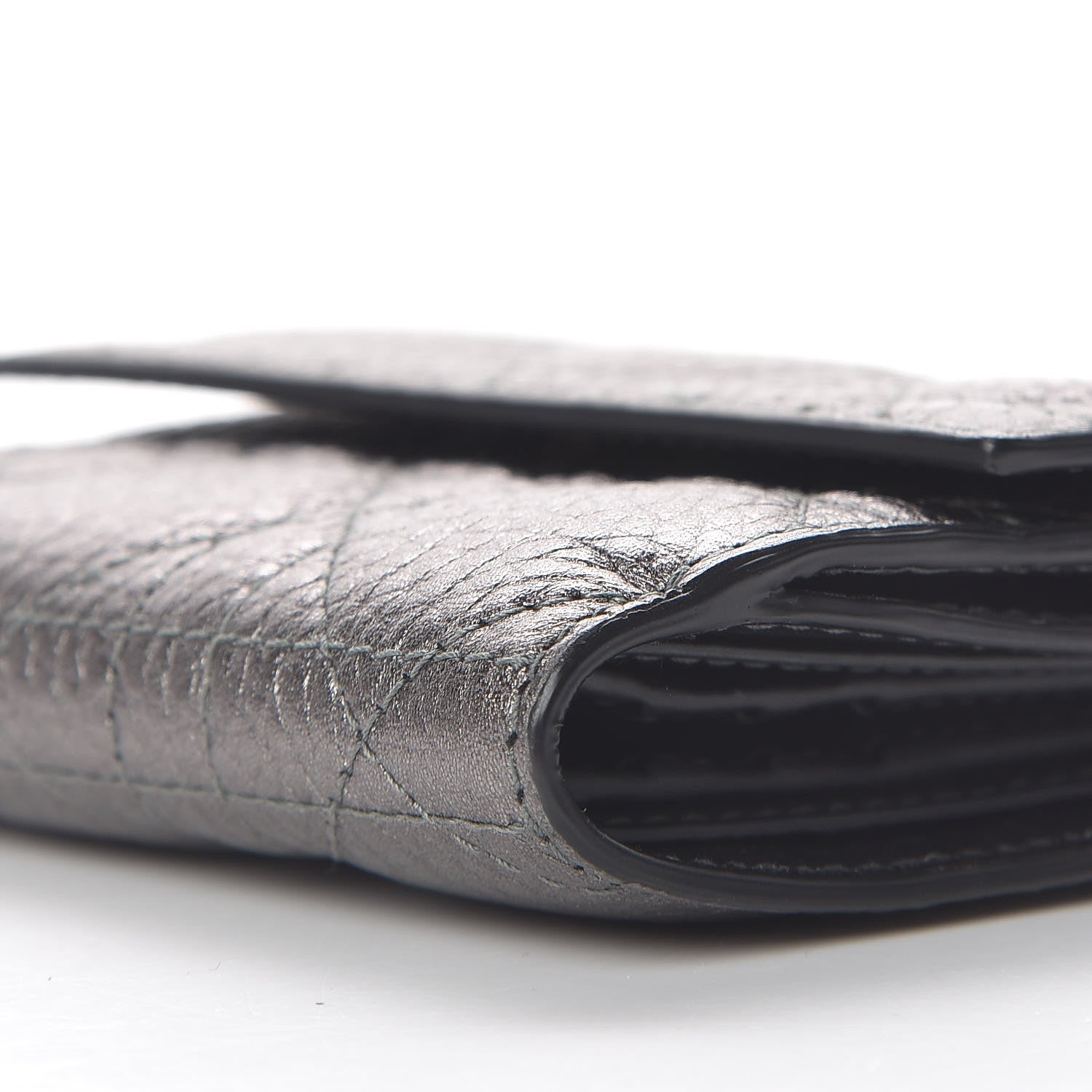 Christian Dior Metallic Grained Calfskin Cannage Lady Dior French Wallet Gunmetal 11 of 11