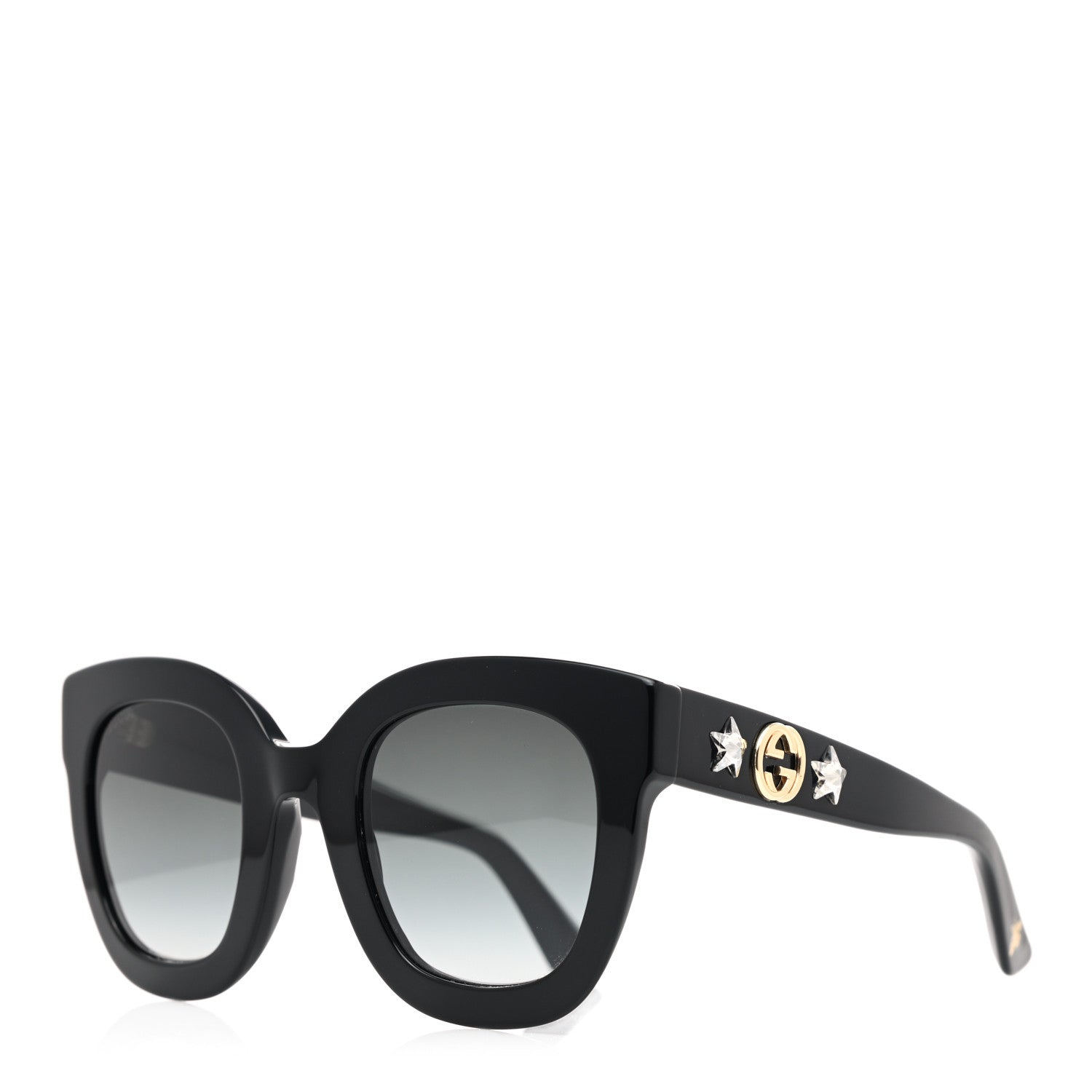 Gucci Acetate Crystal Star Round Frame Sunglasses GG0208S Black 1 of 7