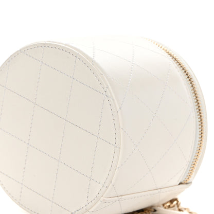 Chanel Lambskin Quilted Round Small Vanity Case With Chain White Black 10 of 13
