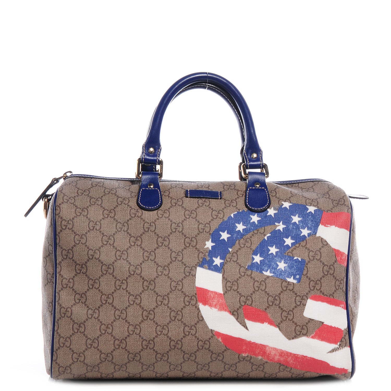 Gucci GG Plus Monogram Medium Boston USA Flag Unicef Duffle Blue 1 of 7