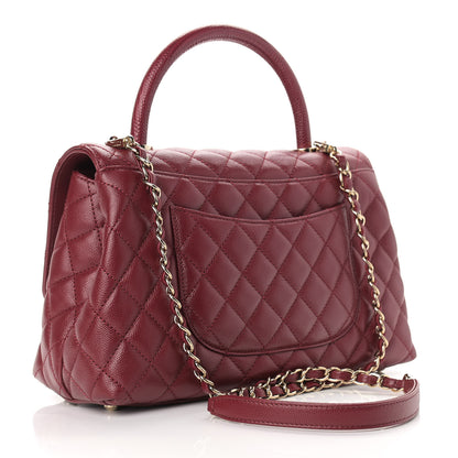 Chanel Caviar Lizard Embossed Quilted Small Coco Handle Flap Burgundy 3 of 9