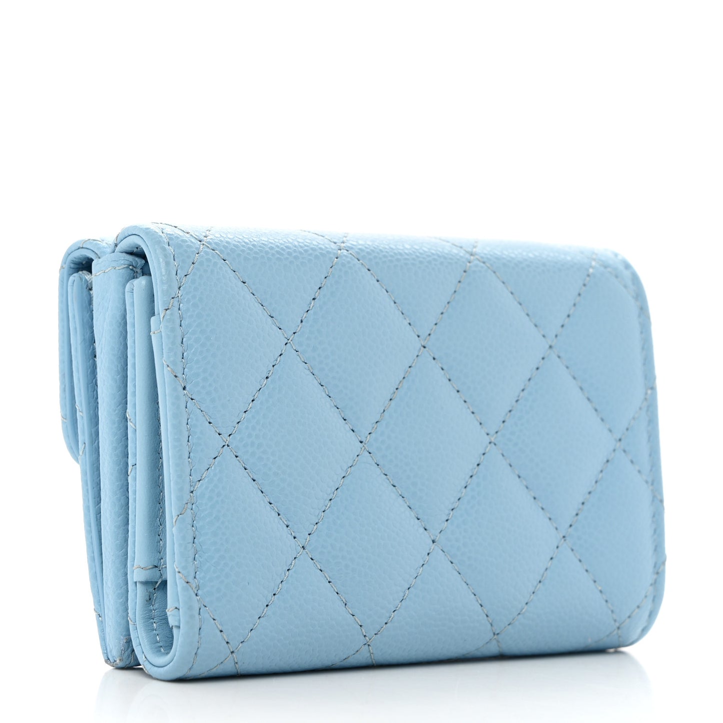 Caviar Quilted Double Flap Wallet Light Blue