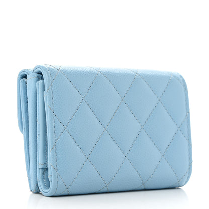 Chanel Caviar Quilted Double Flap Wallet Light Blue 3 of 9