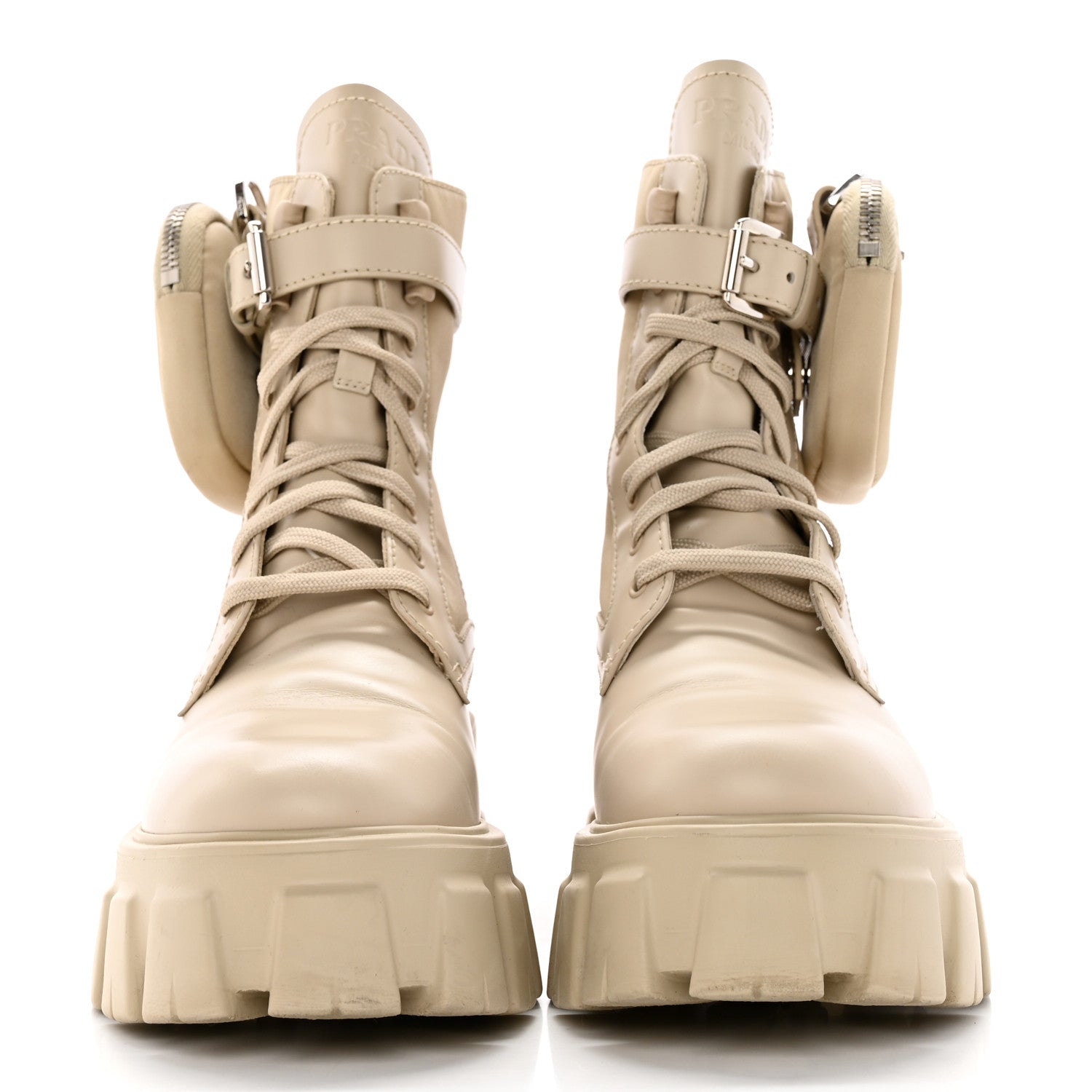 Prada Spazzolato Rois Re-Nylon Metal Triangle Logo Monolith Pouch Pocket 55mm Boots 38 Deserto 2 of 14