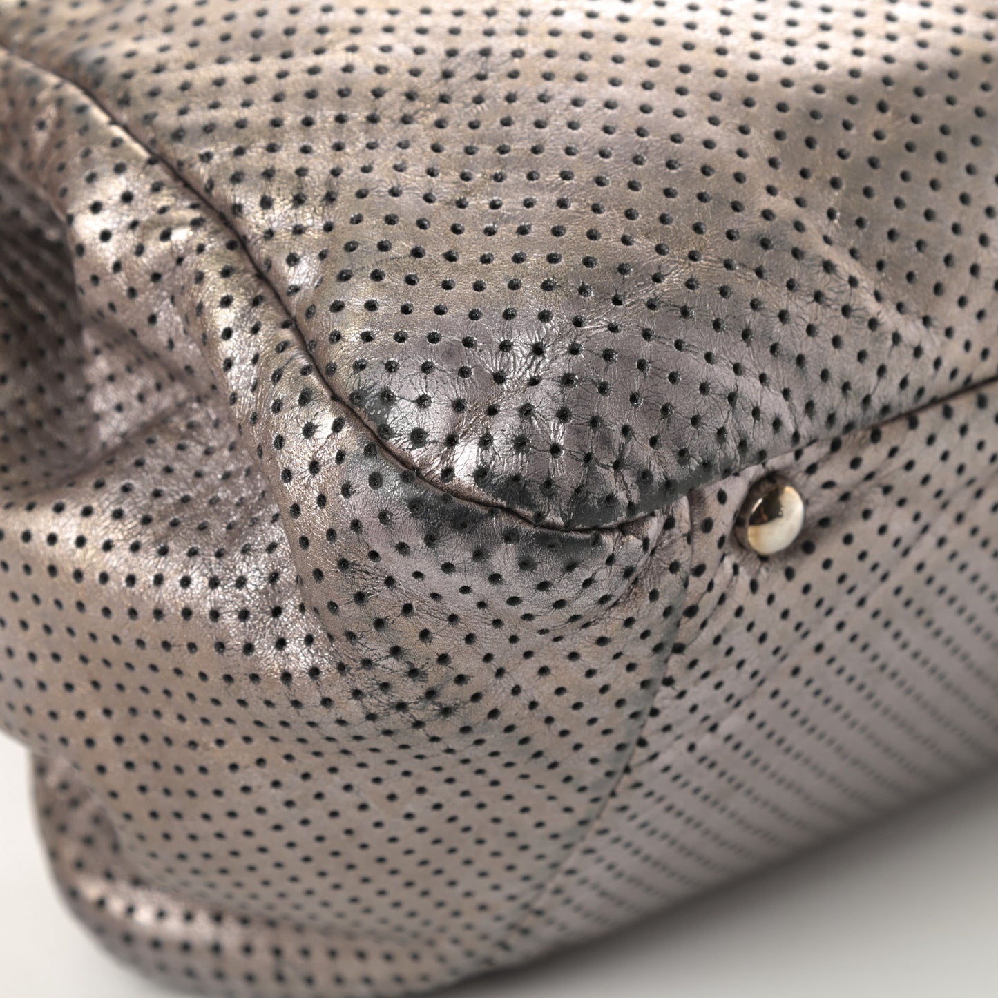 Metallic Calfskin Perforated Large Drill Accordion Flap Gold