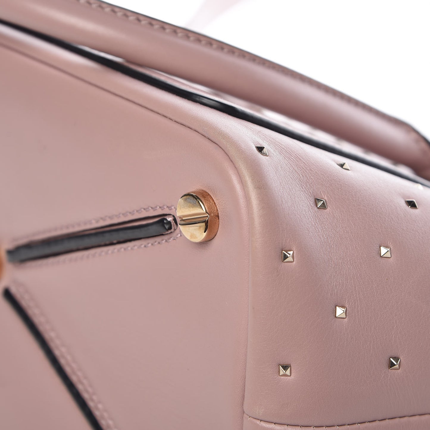 Calfskin Small Rockstud All Over Demilune Double Handle Satchel Lipstick
