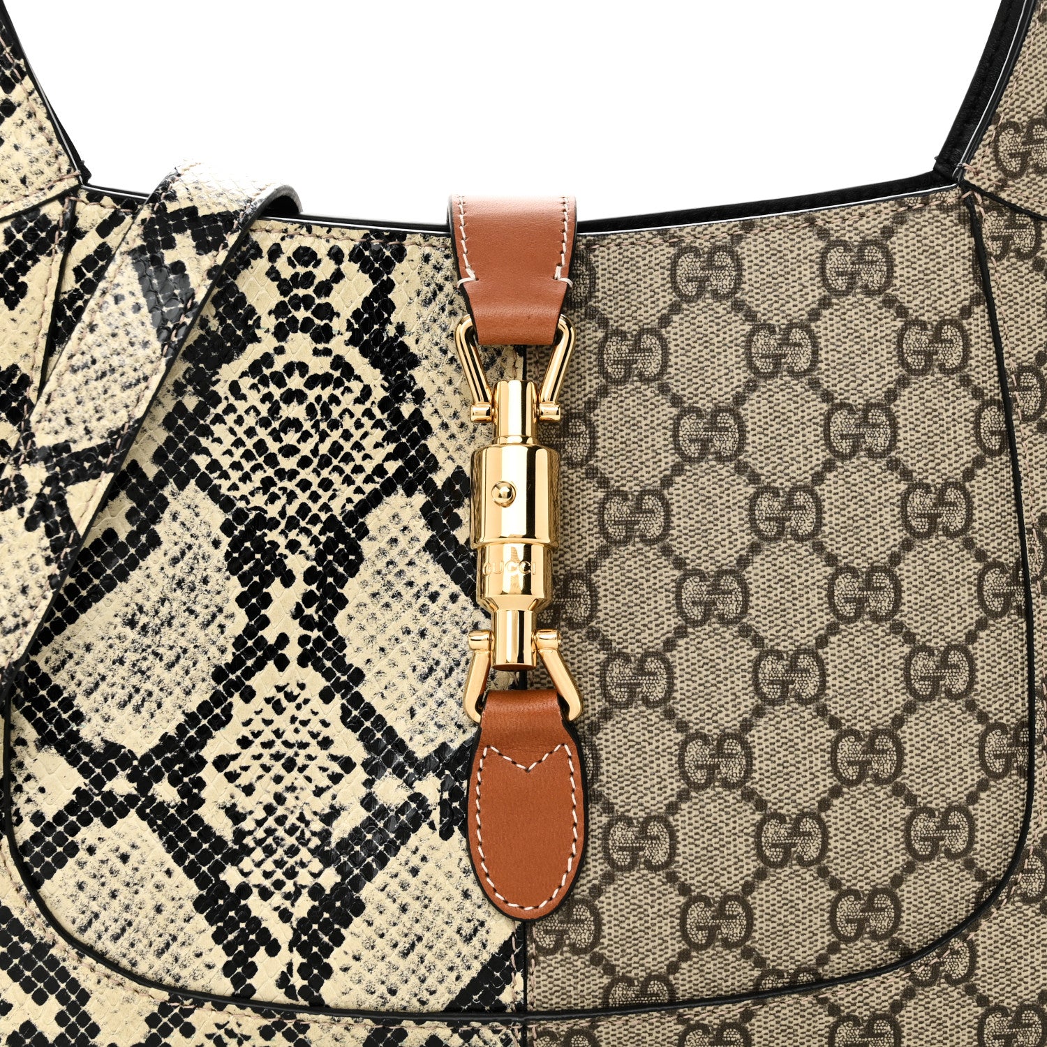 Gucci GG Supreme Monogram Snakeskin Small Jackie 1961 Hobo Beige