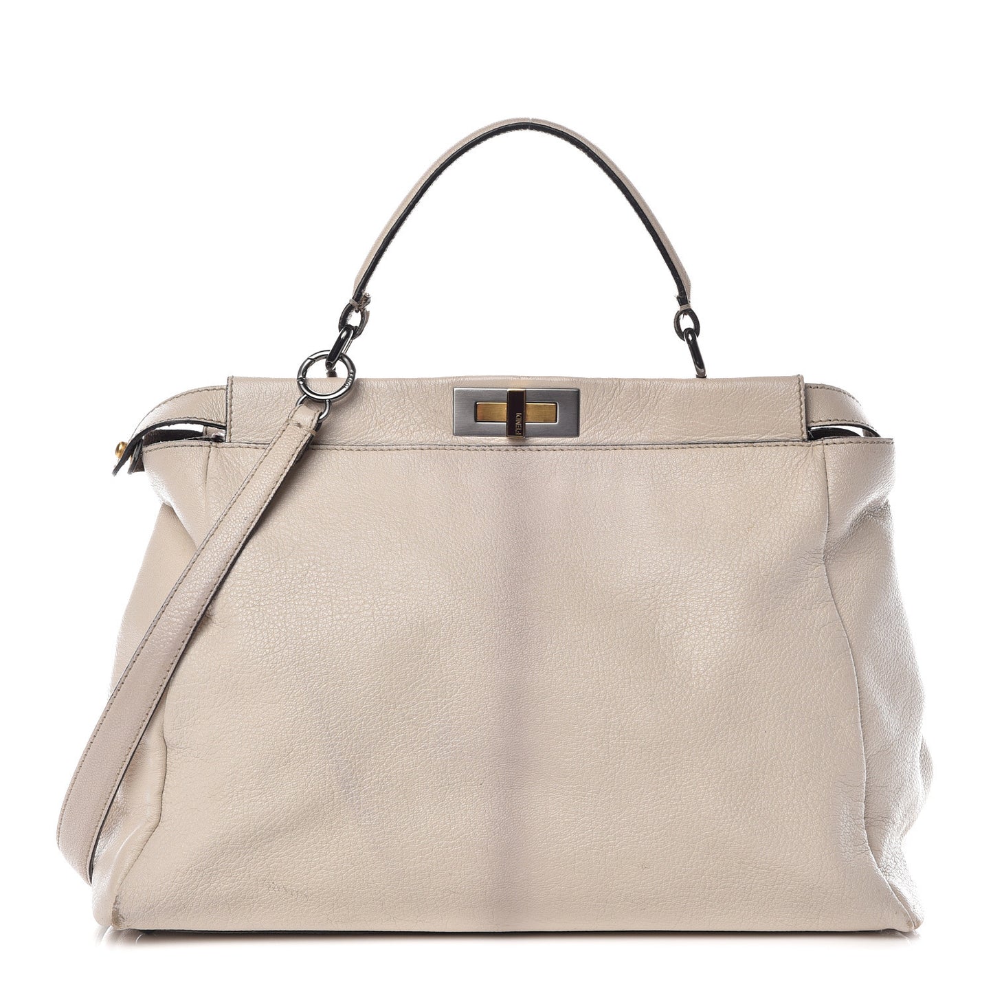Goatskin Elaphe Large Peekaboo Iconic Satchel Latte Natural