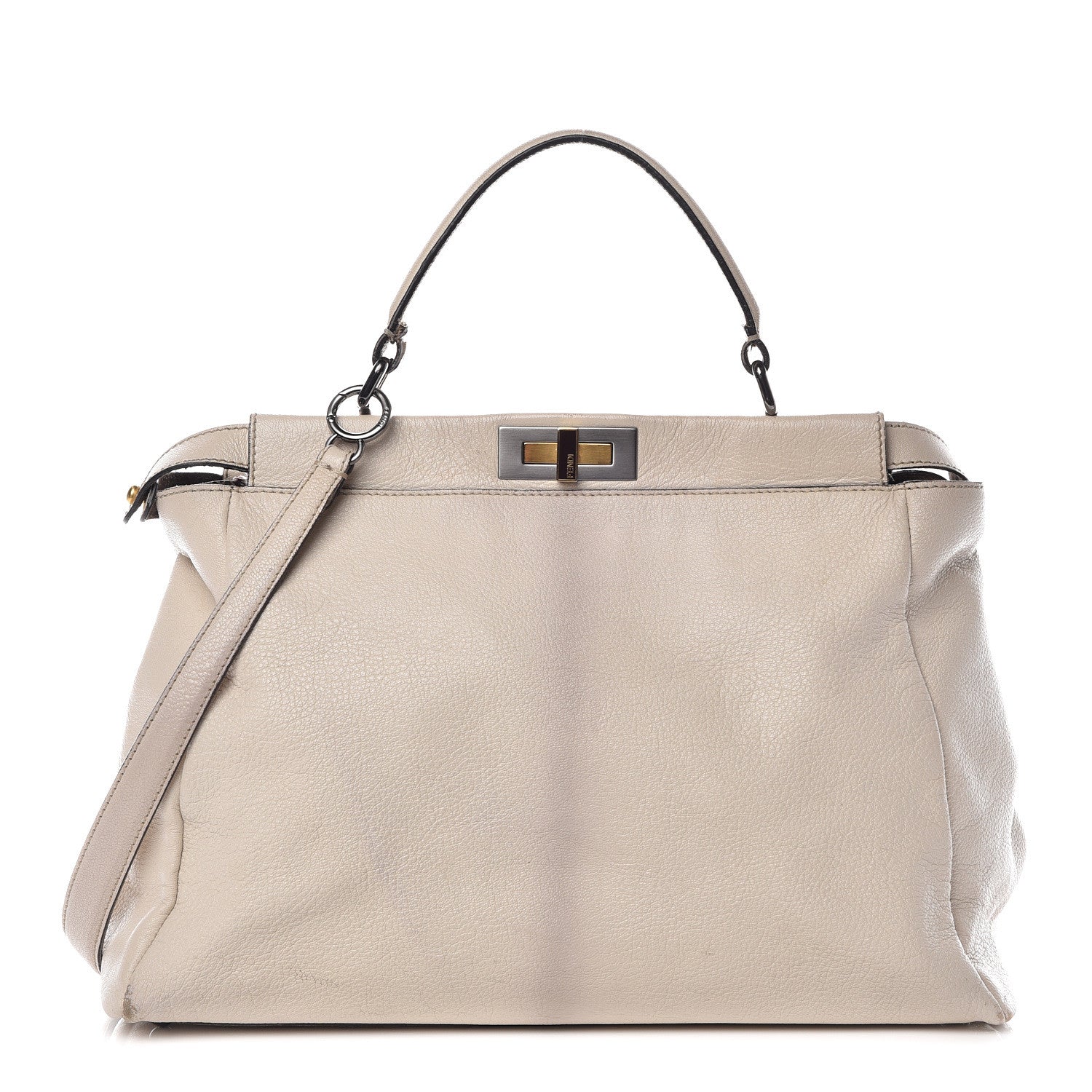 Fendi Goatskin Elaphe Large Peekaboo Iconic Satchel Latte Natural 1 of 21